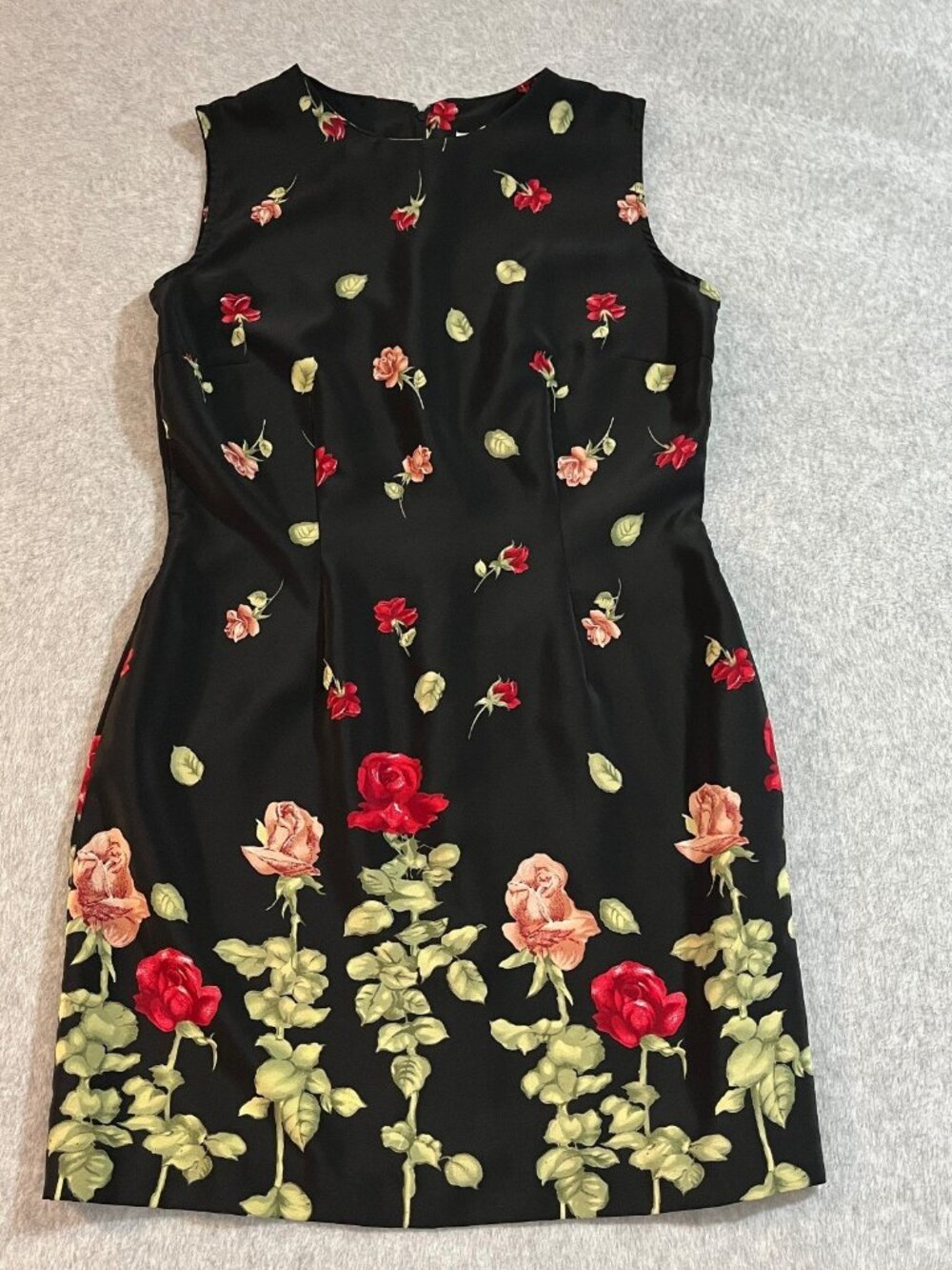 VTG Rampage Black Red Rose Floral Mini Dress Sleeveless A-Line Y2K 90s Goth S-M